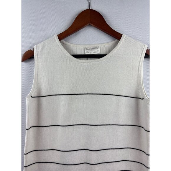 Designers Originals Womens Sleeveless Striped Knit Top S Cotton White & Black - Picture 2 of 5